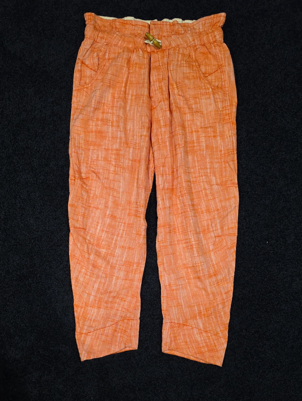 Free People Orange Drawstring Linen-Blend Pants - Picture 3 of 5